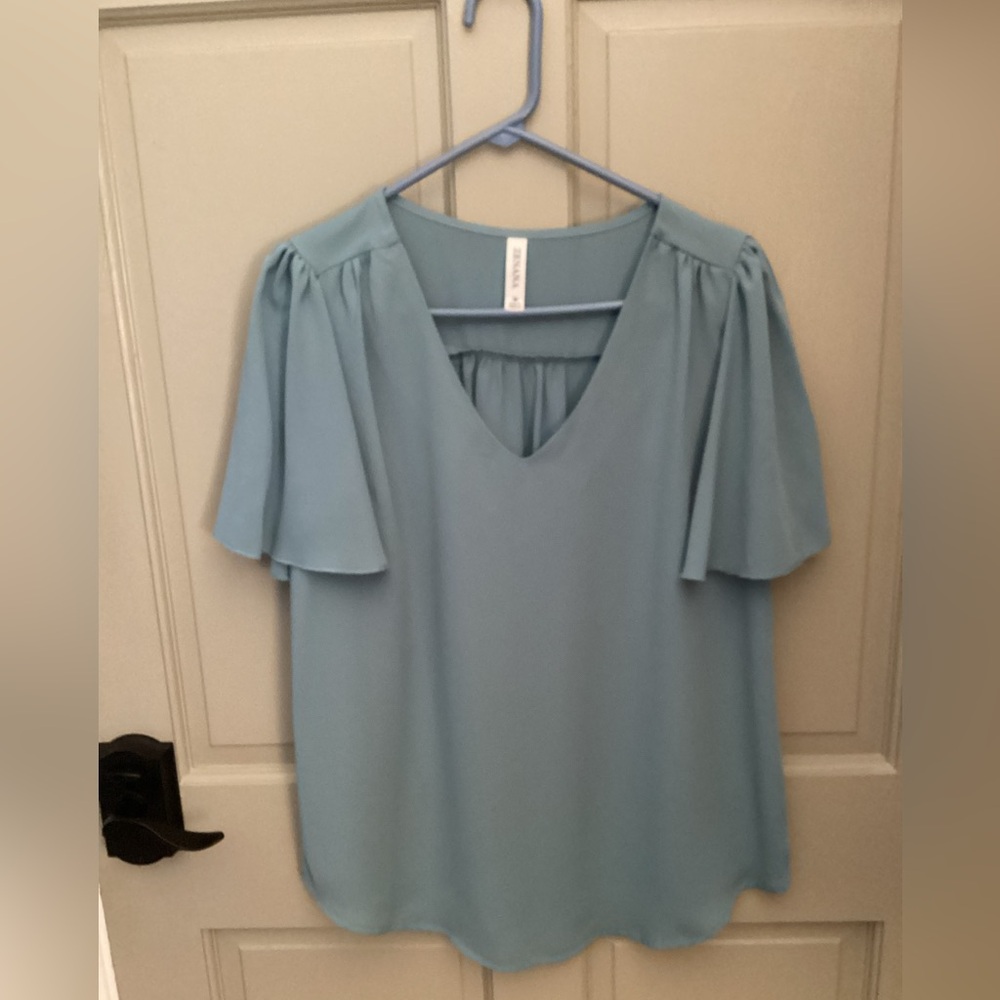 Zenana Outfitters Smoke Blue V-Neck Blouse